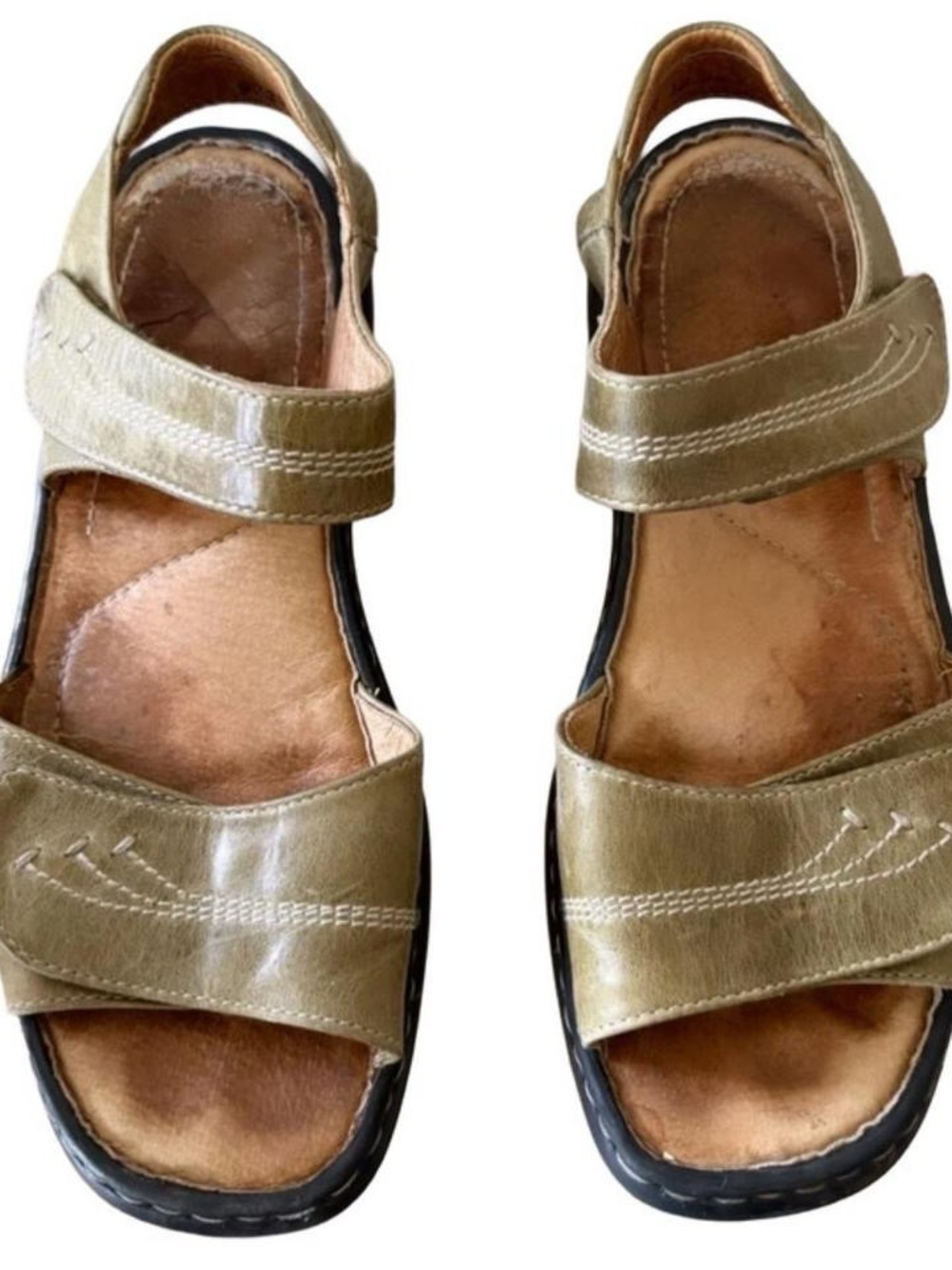 Vintage Green Genuine Leather Sandals Shoes Adjustable Strap Olive Boho y2k 90s